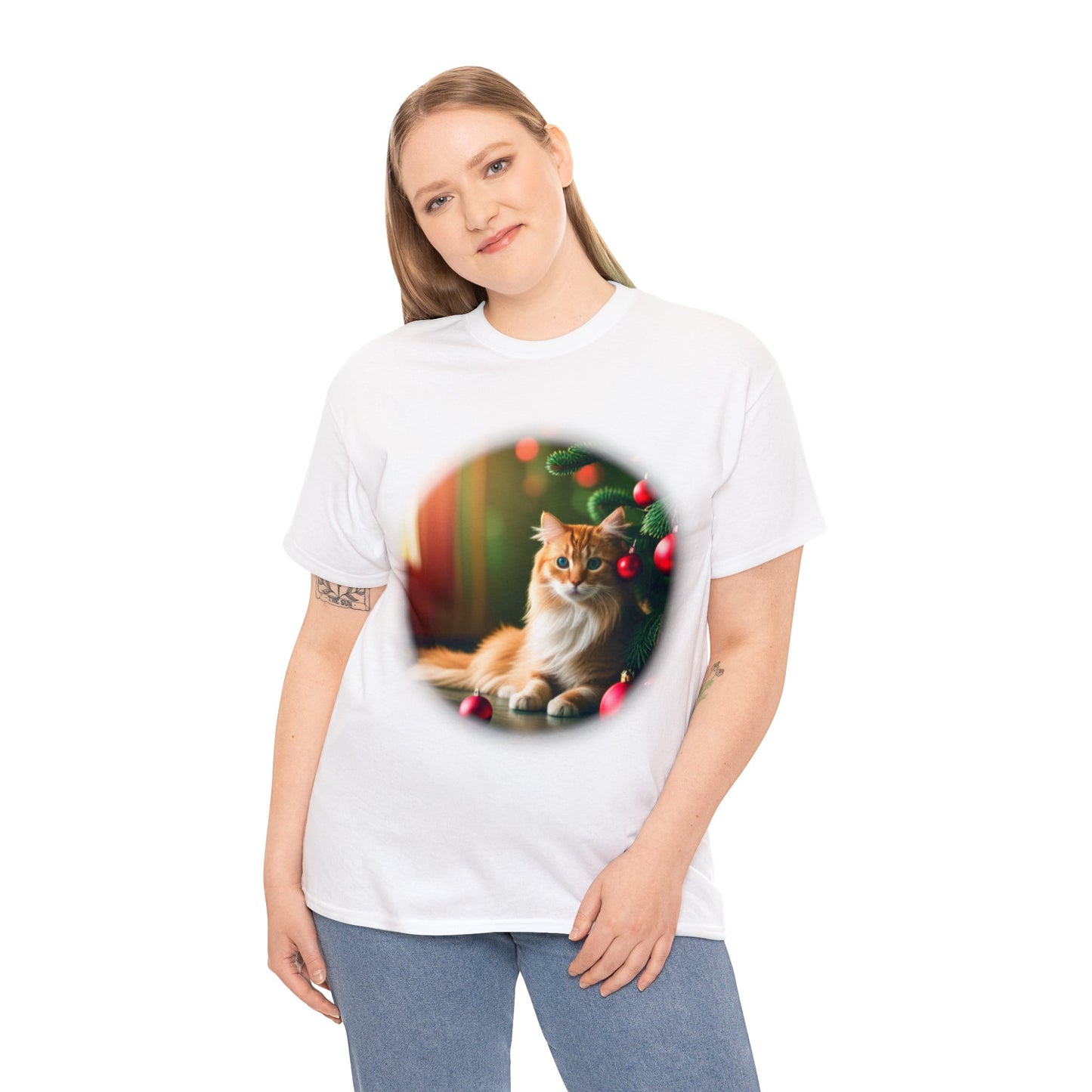 Unisex Heavy Cotton Tee - Christmas Cat