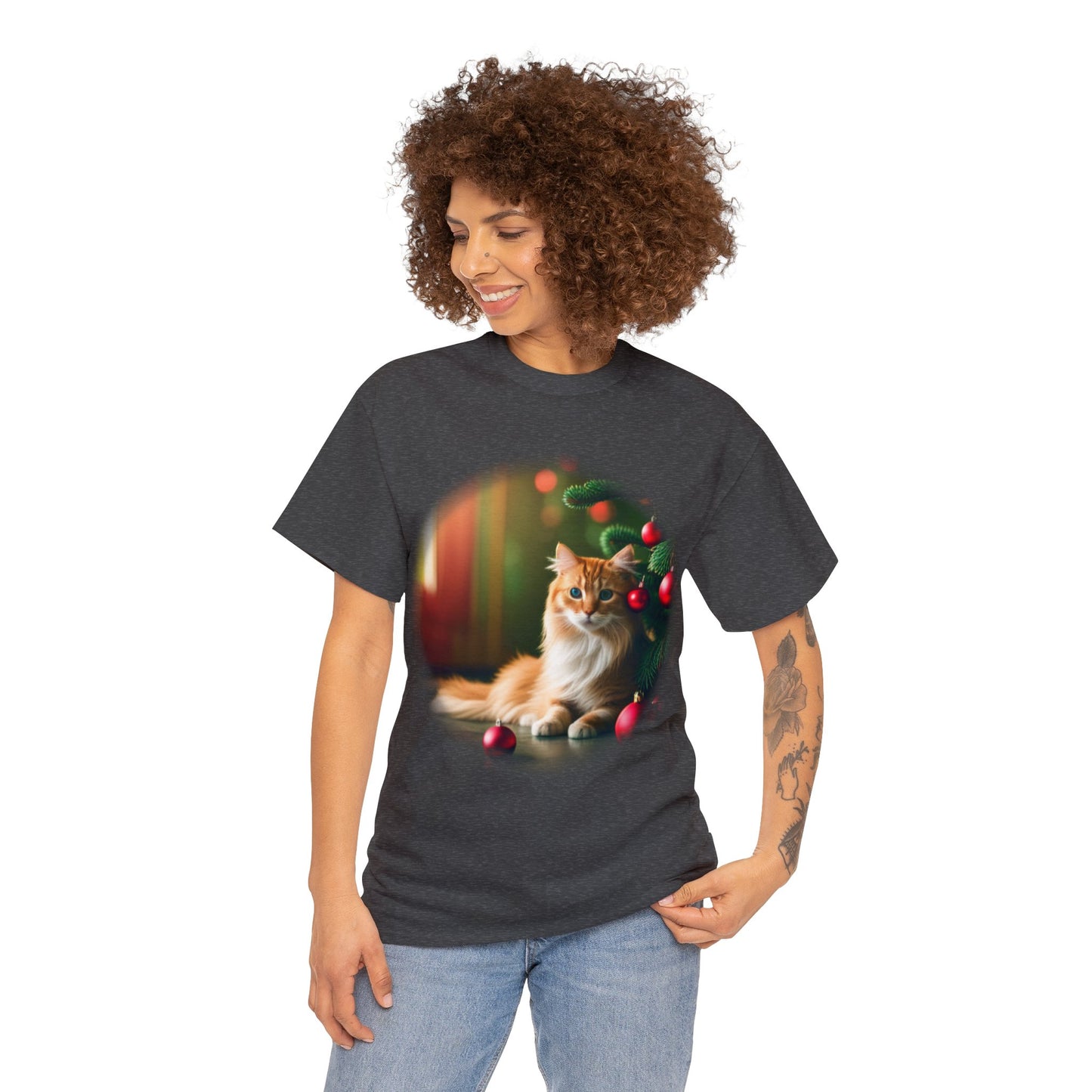 Tee-shirt unisexe en coton épais - Chat de Noël