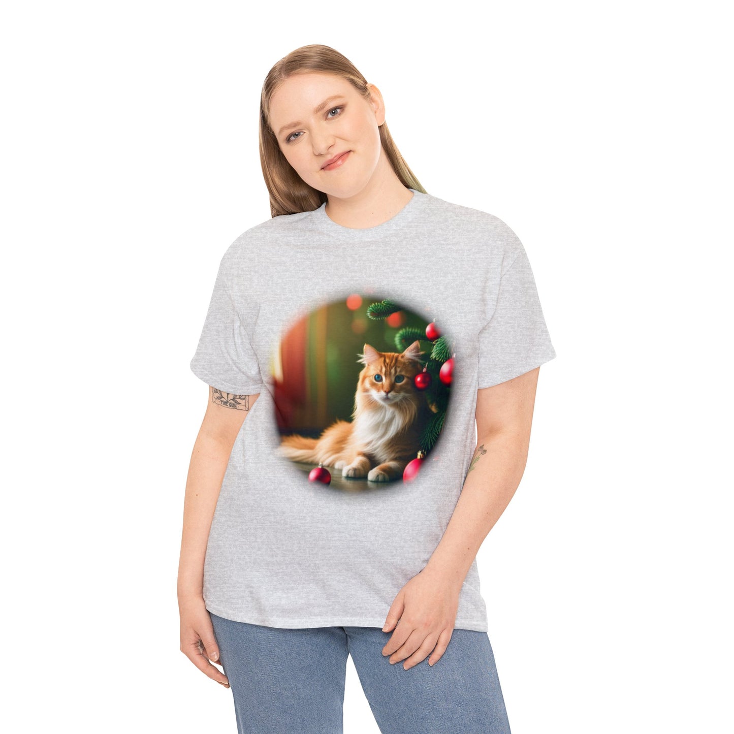 Unisex Heavy Cotton Tee - Christmas Cat