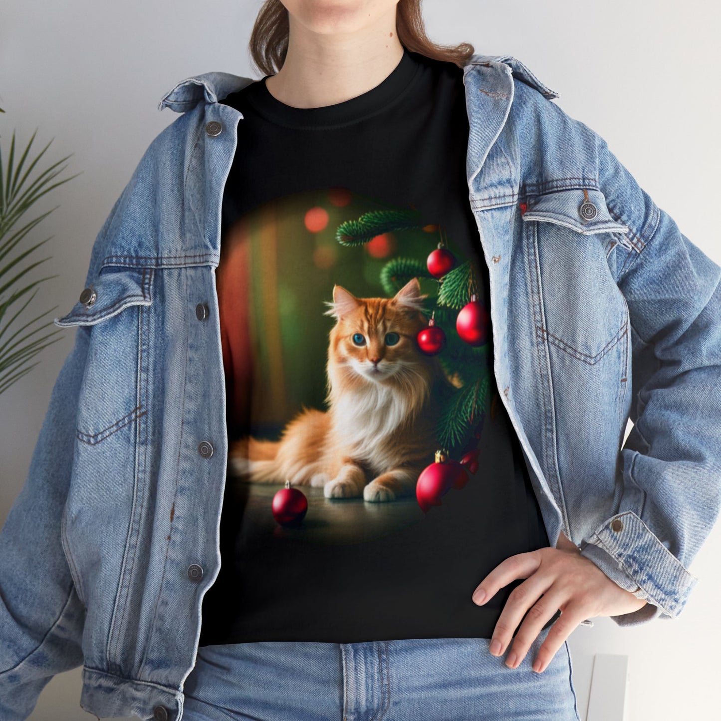 Tee-shirt unisexe en coton épais - Chat de Noël